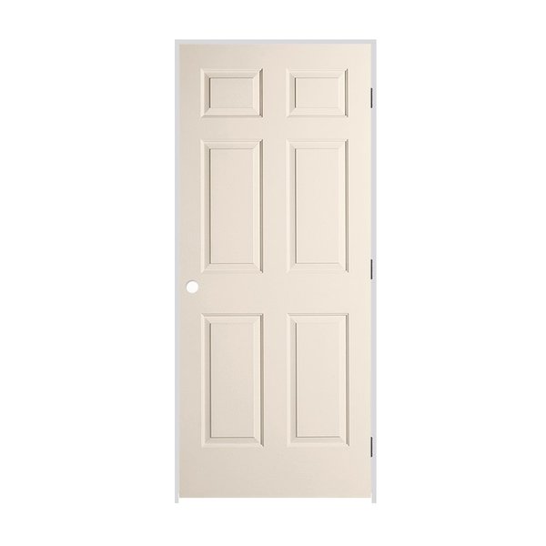 Codel Doors 26" x 80" x 1-3/8" Primed 6-Panel Colonist Molded Hollow Core 4-9/16" LH Prehung Door w/Mtt Blk Hngs 2268MHCCOLLH10B4916